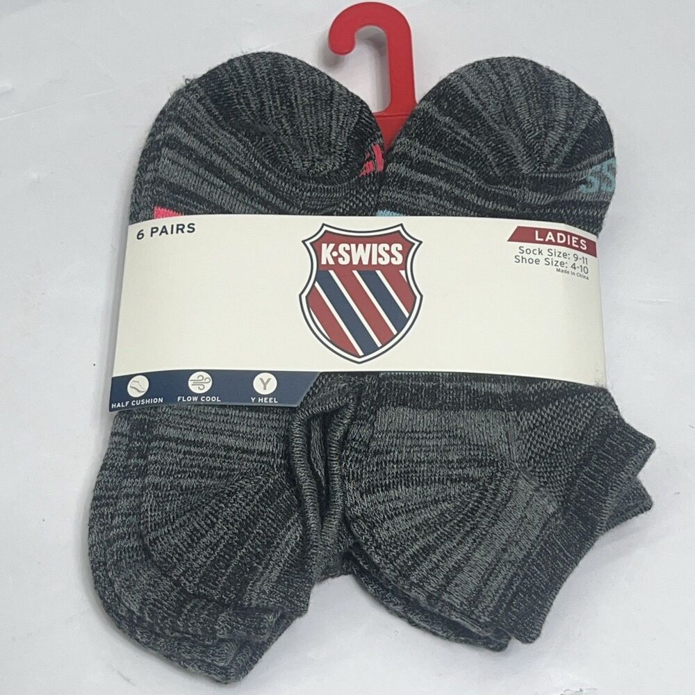 Women’s K Swiss No Show socks flow cool Cushioned Socks 6 pair Shoe‎ Size 4-10